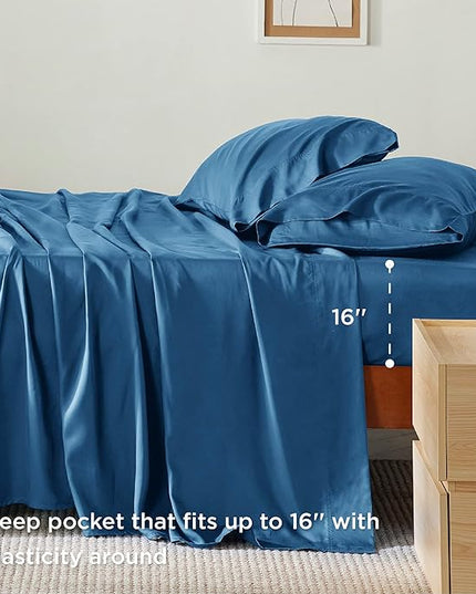 Bedsure Cooling Sheets Twin XL, Rayon Derived from Bamboo, Breathable & Soft Twin XL Sheet Sets, Deep Pocket Up to 16", Hotel Luxury Silky Dorm Bedding for Hot Sleepers, Teal
