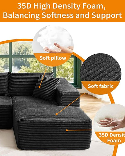 103.54'' Sectional Sofa, Flannel Fabric L Shaped Sofa, 4 Seat Modern L Shape Couch with 2 Pillows Left Hand Lounge for Living Room, Office