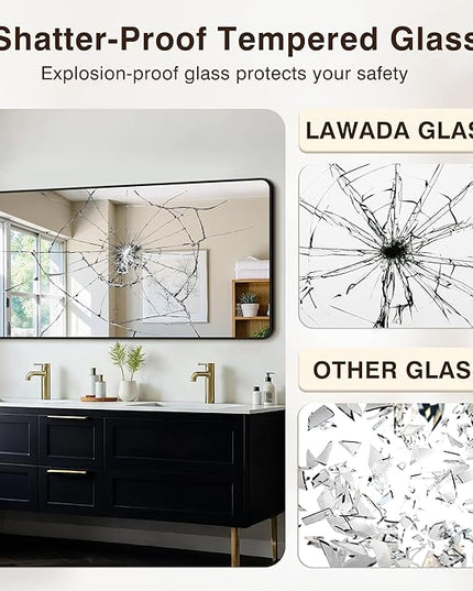 Bathroom Vanity Mirror for Wall, 60"x30" Wall Mounted Bathroom Mirror for Over Sink with Sturdy Metal Frame, Vertical or Horizontal, Living Room, Bedroom, Entryway(Black)