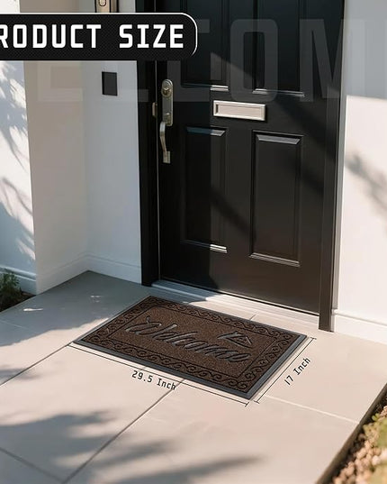 Yimobra Welcome Mat, Heavy Duty Sturdy Door Mats for Home Entrance Outdoor Indoor, Front Doormat for Outside Patio Floor Entry Porch Garage Office, Waterproof, Low Profile, 29.5x17, Coffee