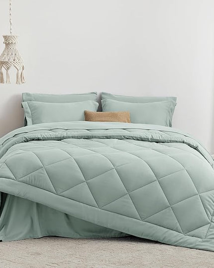 Love's cabin Full Comforter Set Aqua, 7 Pieces Full Bed in a Bag, All Season Bedding Sets with 1 Comforter, 1 Flat Sheet, 1 Fitted Sheet, 2 Pillowcase and 2 Pillow Sham