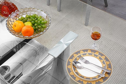 70" Large Glass Dining Table,Modern Rectangular Dining Room Table with 0.39" Tempered Glass Top & Silver Finish Stainless Steel Legs, Modern Clear Kitchen Table for Home Office