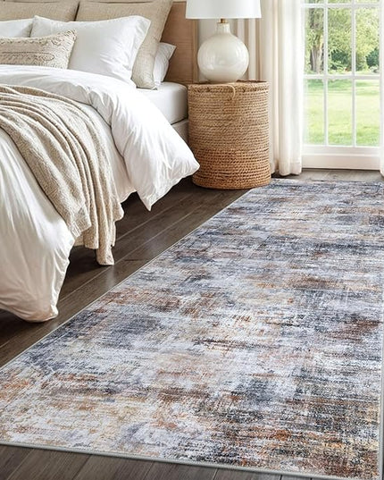 IOHOUZE Abstract Runner Rug 3x8 Ft Washable Runners for Hallways, Non Slip Kitchen Runner Printed Faux Wool Entryway Runner Indoor, Modern Abstract Floor Carpet for Hall Bedroom, Orange Grey