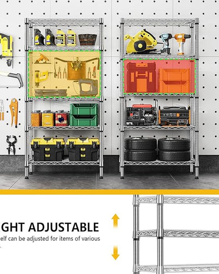 1250 lbs 5 Tier Shelf Metal Storage Shelves Shelving Wire Rack Heavy Duty Closet Organizers for Garage Kitchen Bathroom Laundry Chrome 13.8" D x 29.5" W x 59.5" H