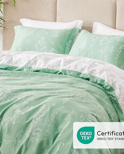Love's cabin Comforter King Size Set - Sage Green King Comforter Set, 3 Pieces Cute Floral Bedding Sets for All Seasons,1 Soft Reversible Botanical Flowers Comforter and 2 Pillow Shams