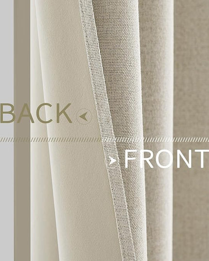 MIULEE 100% Blackout Linen Textured Curtains for Bedroom Solid Thermal Insulated Cream Grommet Room Darkening Curtains & Drapes Luxury Decor for Living Room Nursery 52 x 96 Inch (2 Panels)