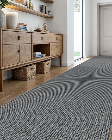 KOZYFLY Extra Long Runners for Hallways 3x20 ft Washable Kitchen Runner Non Slip Rubber Backed Hallway Rug Cotton Entryway Runner Rug Floor Carpet for Indoor Hall, Kitchen, Stair, Grey/Dark Grey