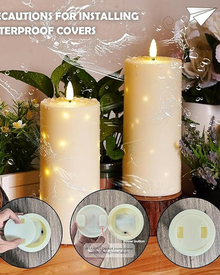 4" x 10" Large Outdoor Waterproof Flickering Flameless Candles with Timer,2Pcs Battery Operated LED Pillar Candles with Embedded Star String for Outdoor Lanterns,Porch,Patio Decor(Ivory)