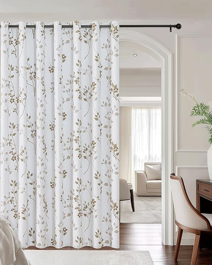 Beauoop Floral 100% Blackout Curtains 84 Inch Length 1 Panel for Patio Sliding Door Extra Wide Tan Brown Flower Patterned Divider Room Darkening Thermal Soundproof Grommet Window Drapes, 100x84, 1 set