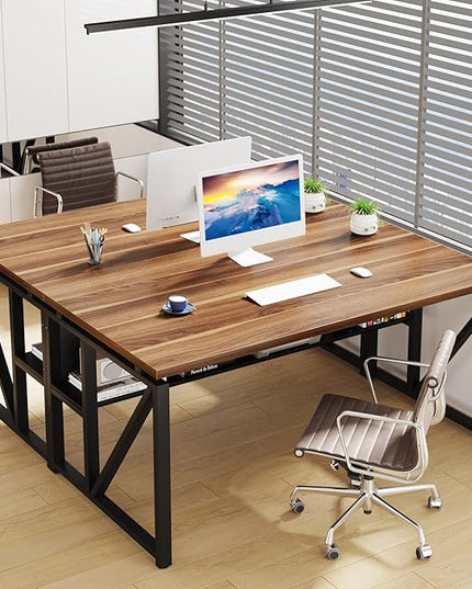 Tribesigns 55 inches Computer Desk with Bottom Storage Shelf Home Office Desk Writing Table for Workstation, Dark Walnut + Steel Leg, Cabinet not Included (Walnut, 55-inch -with Shelf)