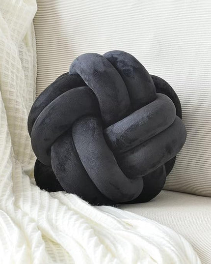 Knot Pillow Ball, Soft Decorative Throw Pillows Cushion, 11 Inch Round Plush Knotted Pillows Black Pillow, Modern Home Throw Knot Decorative Cushion for Bedroom, Sofa, Couch