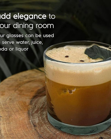 Clear Blown 8 oz DOF Rocks Glasses (set of 6) Mexican Handmade Glassware, Recycled Glass, Lead-free, Toxin-Free (DOF Rocks)