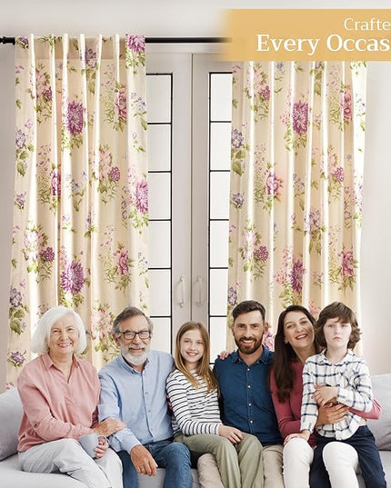 Maison d' Hermine Curtains for Living Room 100% Cotton 96 inch Length One Panel Light Filtering Curtains for Bedroom Windows with Rod and Loop Pockets Drapes (Swyncombe Fuchsia, 50" W x 96" L)