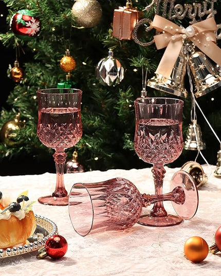 XUWAIDSGN 48 Pcs 7oz Plastic Vintage Wine Glasses Drinking Glasses Unbreakable Wedding Glassware Crystal Water Goblets Reusable Drinkware Vintage Champagne Flutes (48, Rose Gold)