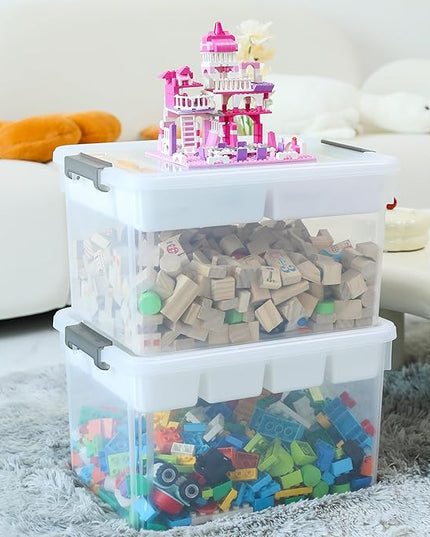 Citylife 17 QT Storage Box with Removable Tray Closet Organizers and Storage Clear Storage Container for Organizing, Craft, Tools, Files, Office Supplies, 4 Packs