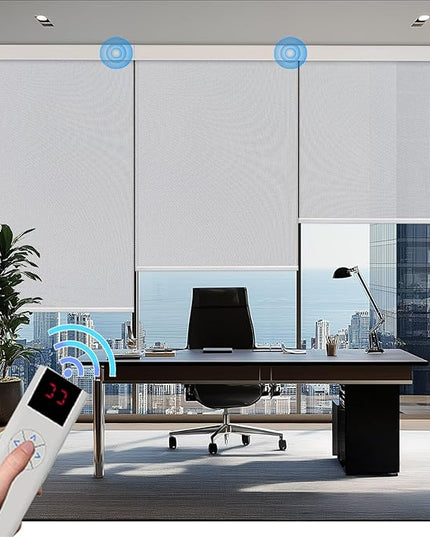 Motorized Blinds with Remote Cordless Automatic Motorized Shades Custom Blinds for Windows Smart Curtains Compatible with Alexa Google Home(3% Solar Grey,W36 x H72in)
