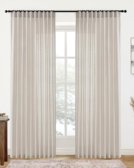 XTMYI Country Curtains for Living Room,Sheer Linen Shabby Chic Curtains for Bedroom 70 Inches Wide 84 Inches Long Oatmeal