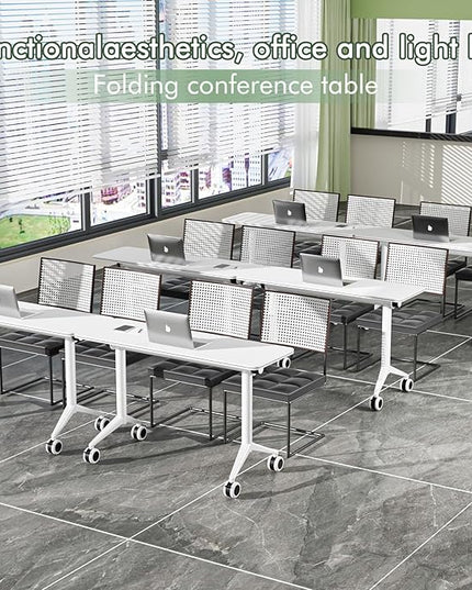 4Pack Folding Conference Table with Wheels & Flip Top -55 Inches Commercial Mobile Meeting Table for Office, Training Seminar, Home Use -Space Saving Design, Easy Folding Classroom Table﻿