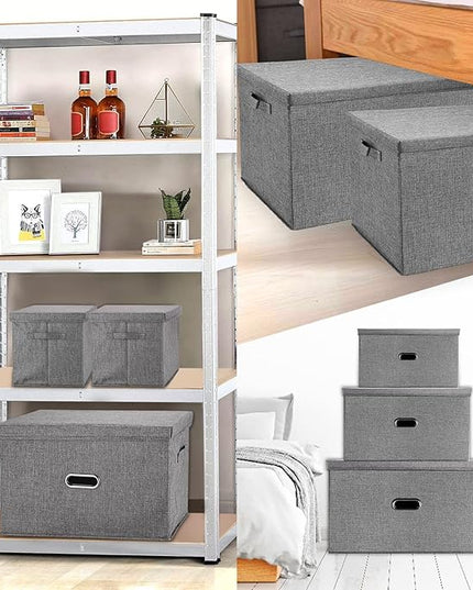 Large Linen Fabric Foldable Storage Bins with Removable Lid and Handles, Washable Storage Box Organizer Containers Baskets Cube with Cover for Bedroom,Office(Cream, XXL(2-Pack))