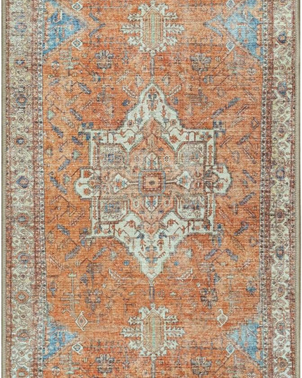 GLN Rugs Traditional Collection - Machine Washable Area Rug, Traditional Washable, Non Slip, Low Pile Chenille Rug, Living Room, Bedroom, Kitchen Rug (2'6"x10' Burnt Orange)