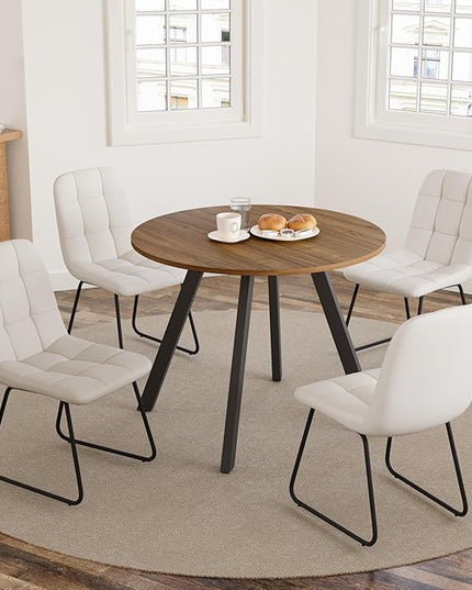 34.6'' Round Dining Table and Chairs for 4 Space Saving for Apartment Kitchen Dining Room (Walnut Table+4 U-Shaped White Chairs)