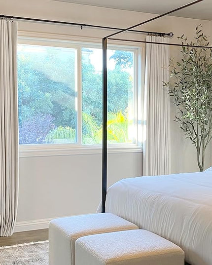 INOVADAY 100% Blackout Curtains for Bedroom, Black Out Curtains 80 Inch Long, Clip Rings Linen Blackout Drapes, Thermal Insulated Room Darkening for Living Room, 2 Panels - Beige,W50xL80