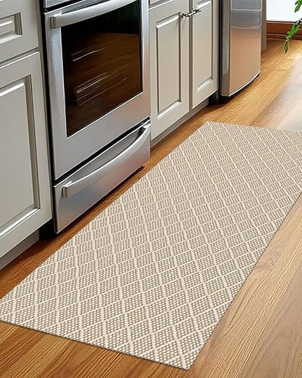 KOZYFLY Runner Rug 2x5 Ft Washable Runners for Hallways Non Slip Rubber Backed Kitchen Runners, Braided Entryway Runner Indoor, Floor Carpet for Hallway Kitchen Entryway Bedroom, Tan/Beige