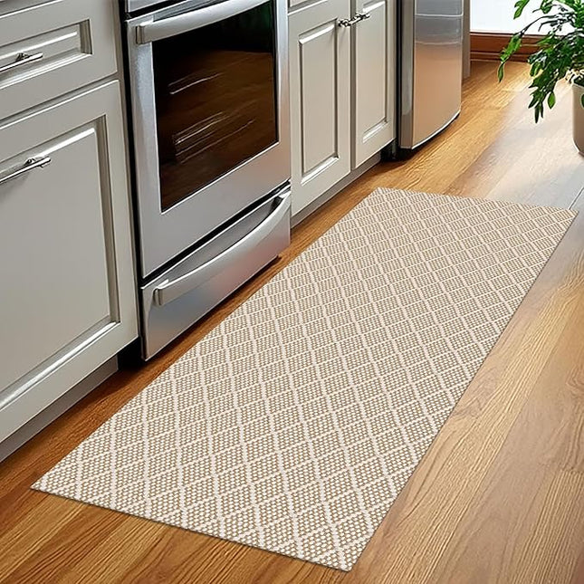 KOZYFLY Runner Rug 2x5 Ft Washable Runners for Hallways Non Slip Rubber Backed Kitchen Runners, Braided Entryway Runner Indoor, Floor Carpet for Hallway Kitchen Entryway Bedroom, Tan/Beige