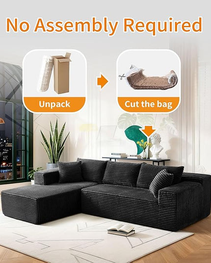 103.54'' Sectional Sofa, Flannel Fabric Fabric L Shaped Sofa, 4 Seat Modern L Shape Couch with 2 Pillows Right Hand Lounge for Living Room, Office
