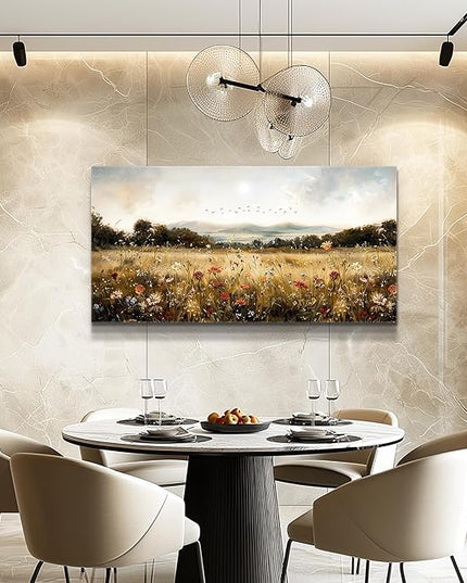 KELIYUAN Canvas Wall Art For Kitchen Dining Room Vintage Decor, Lawn Paintings With Flowers Wall Decor Prints Home Office Living Room Bedroom Decoration Home Decor, Can Be Hung Directly 20 "X 40"
