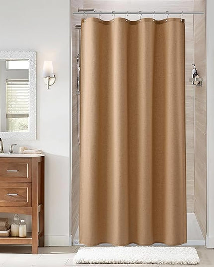 Naturoom Camel 48 Inch Shower Curtain - Stall Narrow Half Linen Ultra Thick Fabric Shower Curtain Set with Hooks, Boho Farmhouse Rustic RV Camper Bath Curtains for Bathroom, 48x72