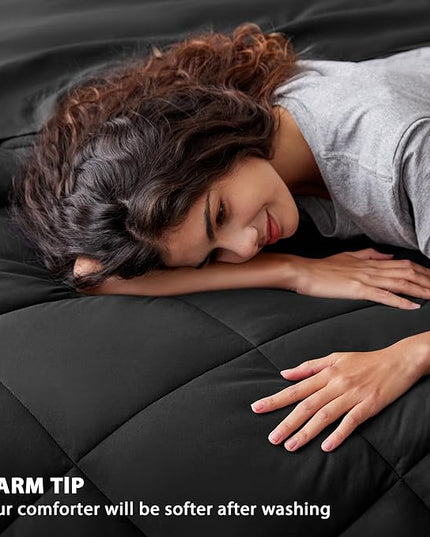 Love's cabin King Size Comforter Set Black, 7 Pieces King Bed in a Bag, All Season Bedding Sets with 1 Comforter, 1 Flat Sheet, 1 Fitted Sheet, 2 Pillowcase and 2 Pillow Sham