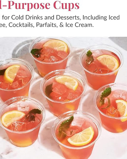 Prestee Clear Plastic Cups – 9oz Disposable PET Water, Wine, and Drink Glasses – Crystal Clear, Durable, Recyclable Party Cups – 100 Count for Holiday, Events, Coffee Shops, Restaurants