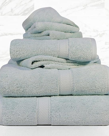 Superior Egyptian Cotton Pile 6 Piece Towel Set, Includes 2 Bath, 2 Hand, 2 Face Towels/Washcloths, Ultra Soft Luxury Towels, Thick Plush Essentials, Guest Bath, Spa, Hotel Bathroom, Sea Foam