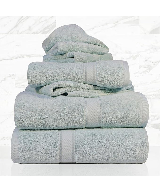 Superior Egyptian Cotton Pile 6 Piece Towel Set, Includes 2 Bath, 2 Hand, 2 Face Towels/Washcloths, Ultra Soft Luxury Towels, Thick Plush Essentials, Guest Bath, Spa, Hotel Bathroom, Sea Foam
