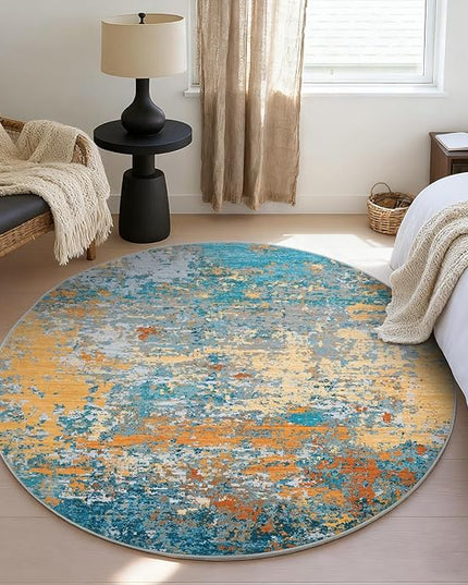 Modern Abstract 6x6 Round Area Rug Non Slip Non Shedding Rug Low Pile Stain Resistant for Bedroom Living Room Office Dining Room,Multi Color
