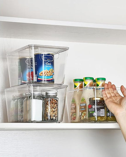Vtopmart 6 Pack Clear Stackable Storage Bins with Lids, Medium Plastic Containers with Handle for Pantry Organizer and Storage,Perfect for Kitchen,Fridge,Cabinet, Closet,Bathroom Organization