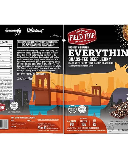 Field Trip Beef Jerky | Gluten Free Jerky, Low Carb, Healthy High Protein Snacks With No Nitrates, Made With All Natural Ingredients | Everything Bagel | 1oz Bags, 12 Pack