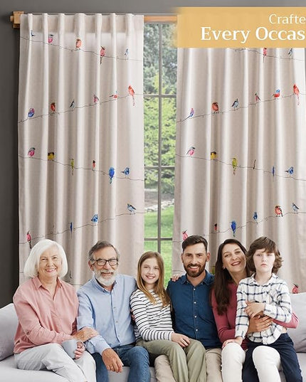 Maison d' Hermine Curtains for Living Room 100% Cotton 96 inch Length Two Panels Light Filtering Curtains for Bedroom Windows with Rod and Loop Pockets Drapes (Birdies On Wire, 50" W x 96" L)
