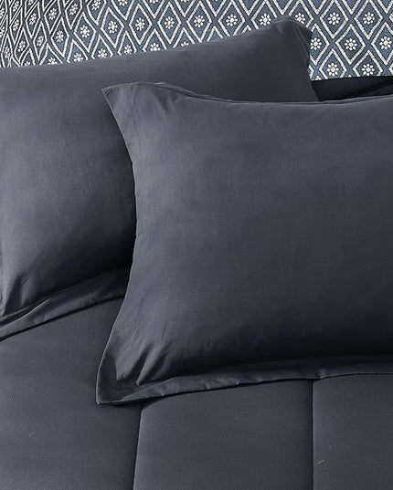 Monbix King Size Comforter Set - 7 Pieces Bed in a Bag King, Blue Grey Track Stitching Bedding Sets with Comforter, All Seasons Down Alternative Comforter Bed Set with Sheets, Pillowcases & Shams