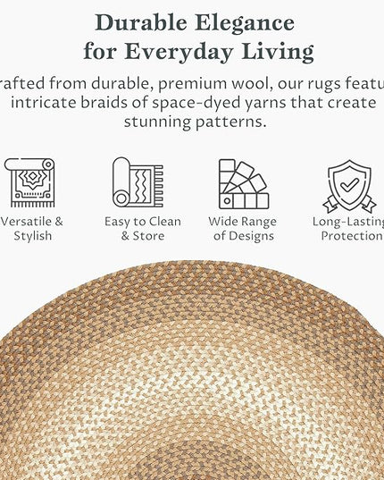 Tranquility TQ52 Natural 6' x 6' Round - Braided Area Rug, Home Decor, Floor Mat or Bedroom Rug - Easy Care, Ideal for High Traffic Areas in Hallway and Living Room - Made in USA