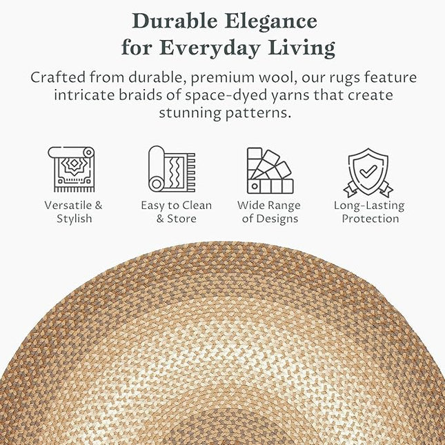 Tranquility TQ52 Natural 4' x 4' Round - Braided Area Rug, Home Decor, Floor Mat or Bedroom Rug - Easy Care, Ideal for High Traffic Areas in Hallway and Living Room - Made in USA