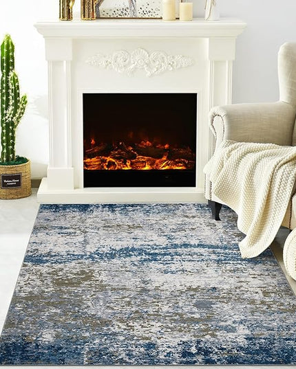 Modern Abstract 2x3 Area Rug Non Slip Non Shedding Low Pile Stain Resistant Rug for Entryway Kitchen Bedroom,Navy