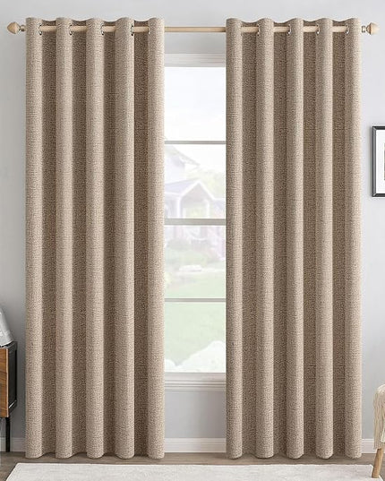 MIULEE 100% Blackout Linen Textured Curtains for Bedroom Solid Thermal Insulated Copper Brown Grommet Room Darkening Curtains & Drapes Luxury Decor for Living Room Nursery 62 x 96 Inch (2 Panels)