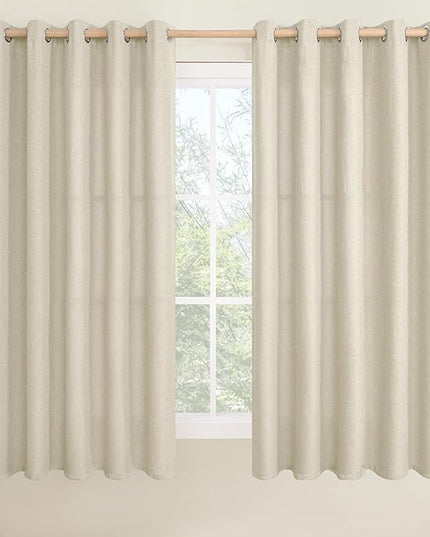 LAMIT Natural Linen Curtains for Bedroom/Living Room, 63 Inch Linen Textured Light Filtering Window Drapes Grommet Privacy Protected Panels for Farmhouse, 2 Panels, 60 x 63 Inch