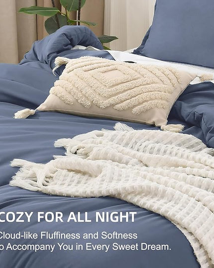 Litanika Comforters Bluish Grey King Size, 3 Pieces Lightweight Solid Bedding Set & Collections, All Season Fluffy Bed Set (104x90In Comforter & 2 Pillowcases)