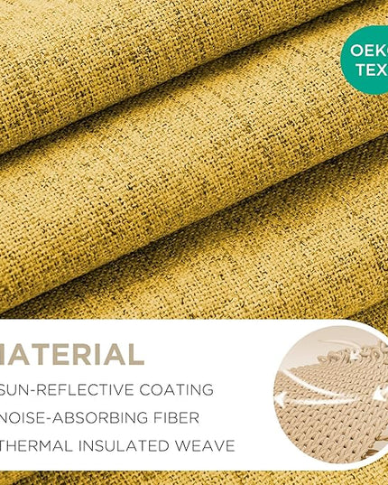 Joydeco Blackout Curtains for Bedroom - 100% Light Blocking 2 Panels Set Yellow Drapes 66" W x 90" L, Thermal Insulated Room Darkening Curtains, Linen Textured for Living Room, Rod Pocket & Back Tabs