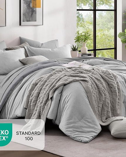 Monbix Full Size Comforter Set, Grey Bedding Comforter for Full Size Bed Set Reversible, Bedding Sets Full 7 Pieces, Cationic Dyeing Bed in a Bag with Comforter, Sheets, Pillowcases & Shams