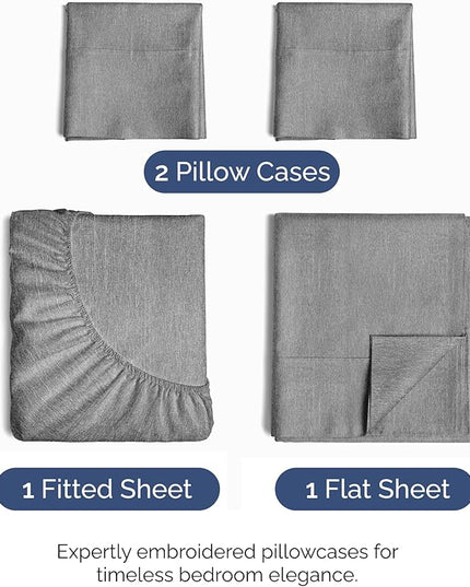 Queen Size 4 Piece Sheet Set - Comfy Breathable & Cooling Bed Sheets Set - Hotel Luxury Bedding for Women, Men, Kids, Teens, Boys & Girls - Deep Pockets, Soft & Wrinkle Free - Grey (Heathered Sheets)