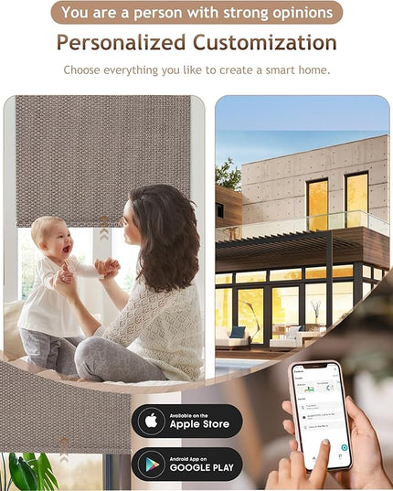 Kincmo Motorized Blinds with Remote,100% Blackout Motorized Roller Shades Work with Apple Homekit,Alexa,Google, Custom Electric Blinds with App,Voice Control (Groove Brown)
